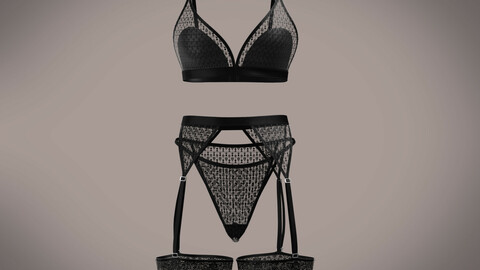 Ladies Lingerie Set-Black Sateen