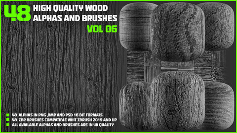 48 High Quality Wood Alphas And Brushes _ VOL 06