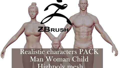 Realistic character man woman child highpoly mesh base mesh anatomy human girl highpoly