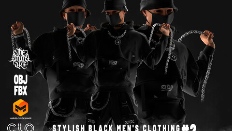STYLISH BLACK MEN'S CLOTHING #2 - Clo3D / Marvelous Designer OBJ-FBX