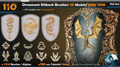 Ornament Kitbash Brushes/ 3D Models/ IMM/ VDM  Vol 04