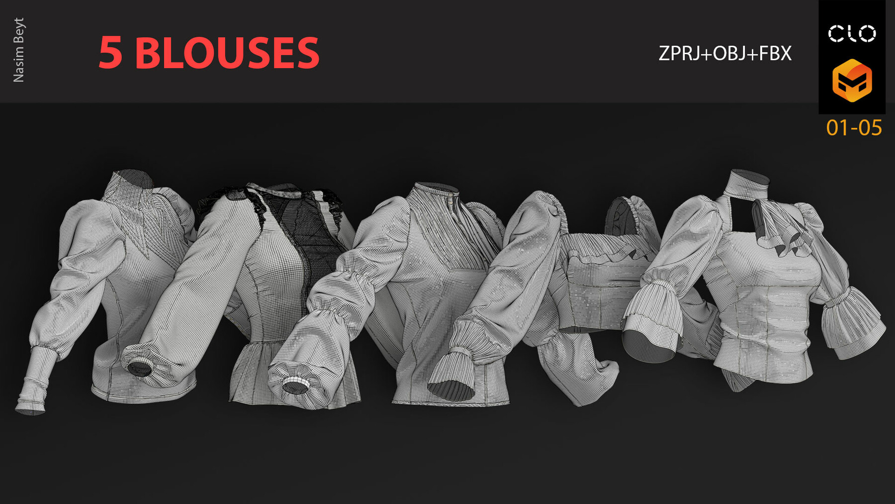 ArtStation 5 FEMALE BLOUSES PACK (VOL.01). Marvelous Designer/Clo3D