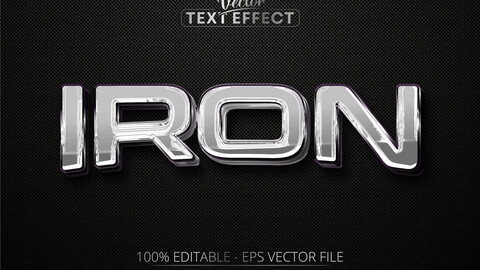 Iron editable text effect, shiny luxury silver color and metallic font style