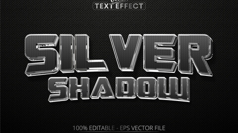 Silver Shadow editable text effect, shiny luxury silver color and metallic font style