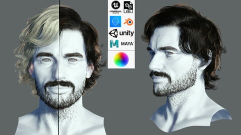 Realtime hair man low poly Hairstyle 2
