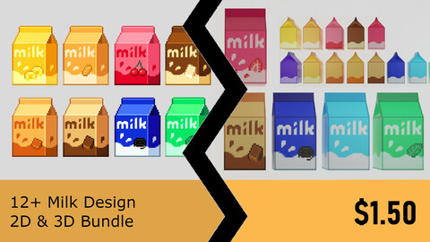 Bundle of 3D and 2D Milk Carton Designs