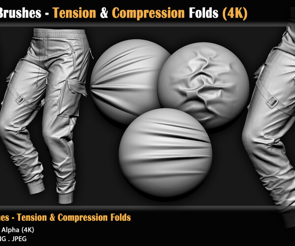 ArtStation - 70 Fabric Brushes - Tension & Compression Folds - 4K (VOL 03)