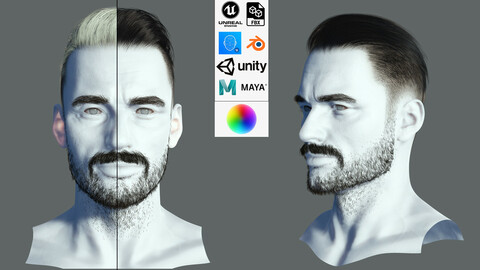 Realtime hair modern Man low poly Hairstyle Game Ready