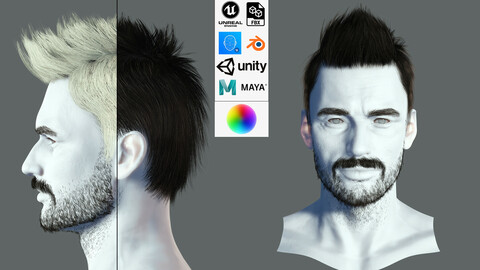 Realtime hair modern 2 Man low poly Hairstyle Game Ready