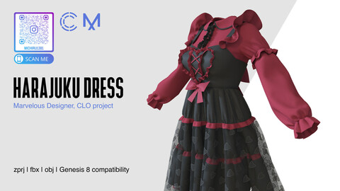 Harajuku Dress | Marvelous Designer | CLO3D project