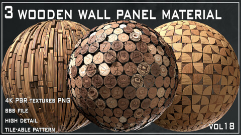 3 wooden wall panel material - VOL18 (SBS file + 4K PBR textures)