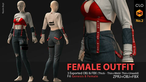 Female Outfit No.02. CLO3D, MD PROJECTS+OBJ+FBX