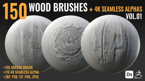150 WOOD BRUSHES + 4K SEAMLESS ALPHAS - VOL 01