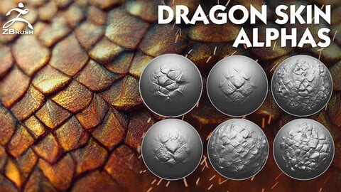 50+ Dragon Skin Alphas for ZBrush (Bonus: 3 Free Alphas)
