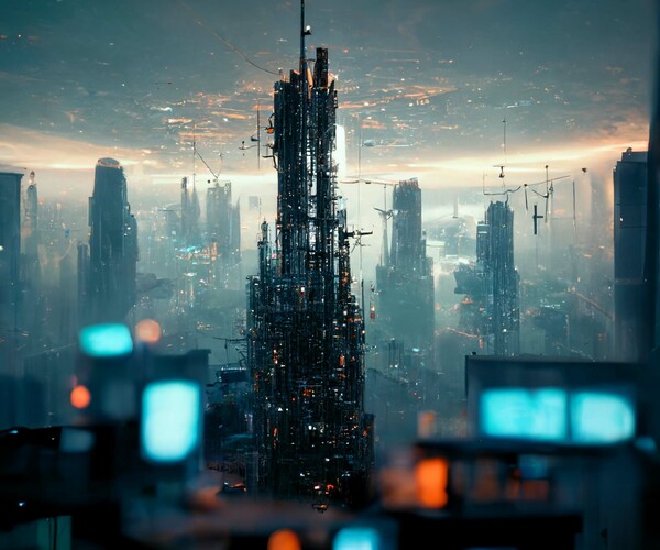 Artstation - Futuristic Dystopian Hanging Cities 