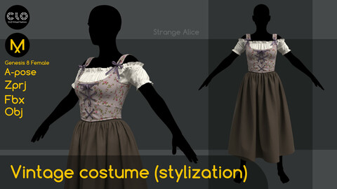 Vintage costume (stylization). Clo3d, Marvelous Designer projects.