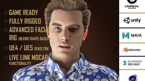 High Quality Realistic Man in Hawaiian Shirt Character
