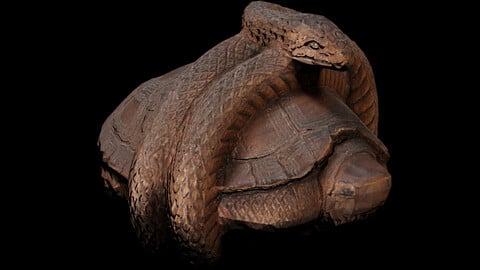 Netsuke of a Turtle curled with a snake