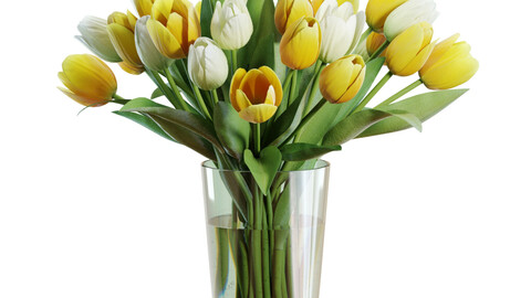 3D Model / Flower Set 27 / Yellow and White Tulips Bouquet