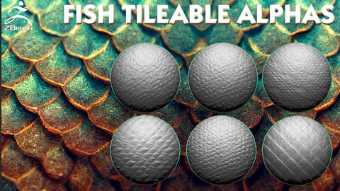 25 Fish, Dragon Skin Alphas for ZBrush (Tileable)