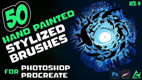 50 Hand Painted Stylized Brushes for Photoshop and Procreate - Vol 4