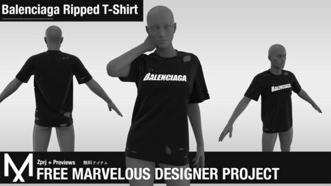 Balenciaga Ripped T-Shirt (Free Marvelous Designer Project)