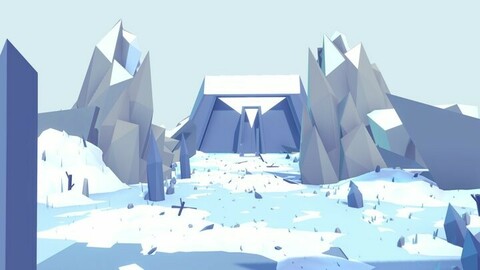 A door in snow - Low poly stylized environment