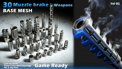 30 Muzzle Brake (weapons)-Base Mesh-vol 02