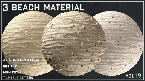 3 Beach Material - VOL 19 (SBS file + 4k PBR textures)