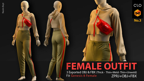 Female Outfit (Streetwear) No.03. Marvelous Designer/Clo3D project file+OBJ,FBX