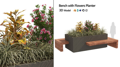 Modern Flowers Planter with Wood Bench