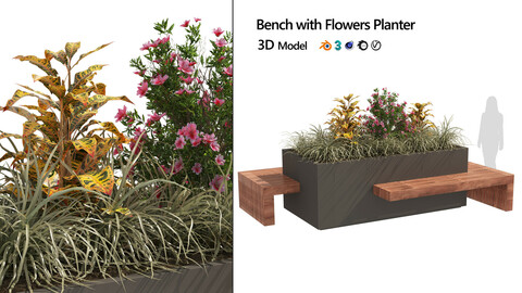 Modern bench with plant and flower planter