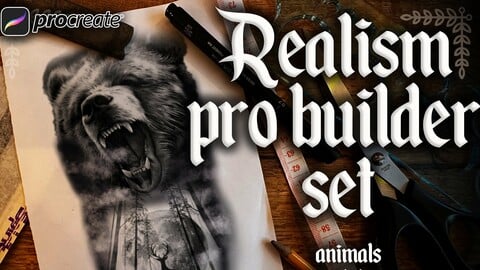 200 Procreate Realism tattoo stamps | Procreate builder pack | Procreate brushes | Procreate bundle | Procreate animals | Procreate flash