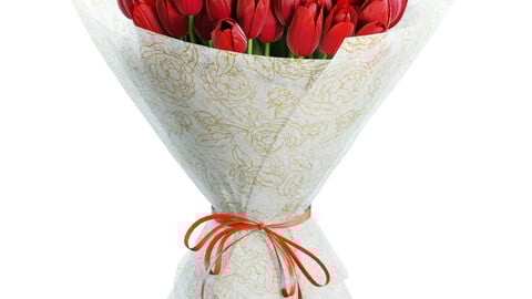 3D Model / Flower Set 30 / Red Tulips Bouquet