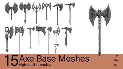 15 Axe Base Meshes- 3d models-max.fbx.obj