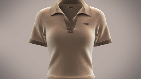 Ladies velour polo co-ord in brown