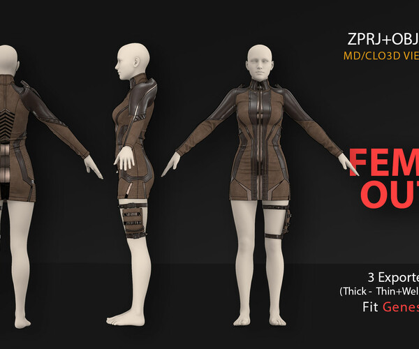 Artstation Sci Fi Female Outfit Cyberpunk No 02 Marvelous Designer Clo3d Project File Obj