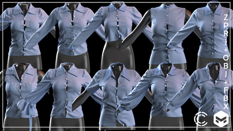 10  basic women's shirts- marvelous designer / clo3d project file+OBJ+FBX