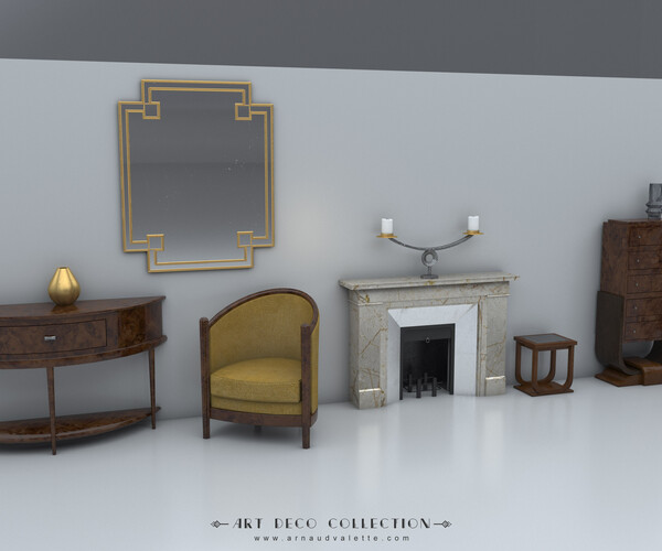 ArtStation Furniture Art Deco Asset (table, lamp, interior