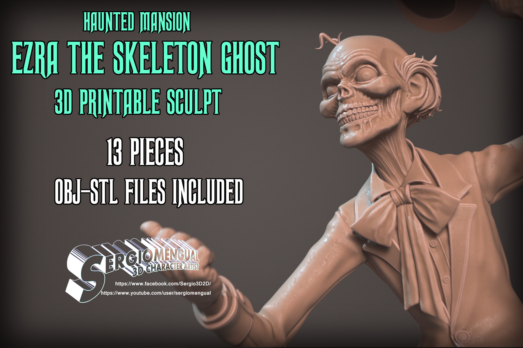 ArtStation Haunted Mansion Ezra The Skeleton Ghost 3D Printable