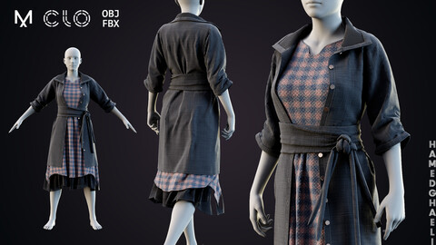 Women Outfit Marvelous Designer / Clo3d Project + OBJ + FBX + 4K PBR Textures