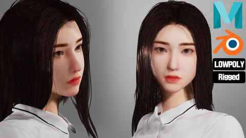 Korean Style SchoolGirl Low-poly 3D model