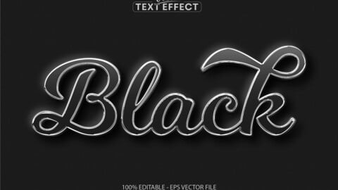 Black editable text effect, shiny luxury silver text style