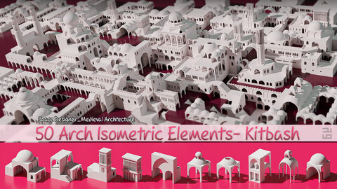 50 Architecture Isometric Elements Kit Bash