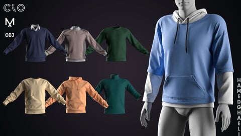 7 Kinds Of Men's Sweatshirt And Hoodie MD/CLO3D File (ZPRJ) + obj