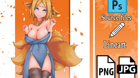 Fantasy Character - Fox Girl // Base, Lineart, Source//