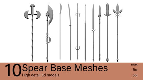 10 Spear Base Meshes- 3d models-max.fbx.obj