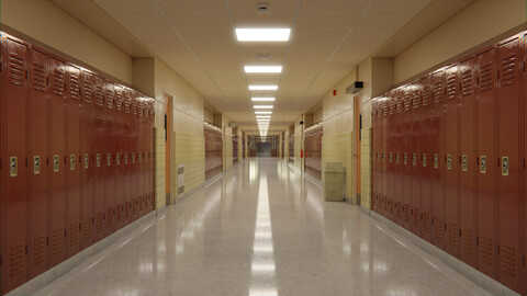 School Hallway 3d Scene