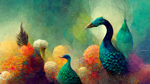 Peacock and Swan Art Multi-colored art work