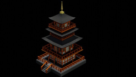 JAPANESE TEMPLE LOW POLY GAME READY